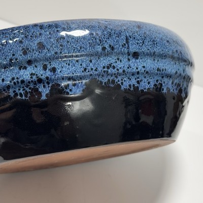 UnSigned Blue Drip Glaze Studio Art Pottery Bowl 11''L x 4 Hx 8  W Planter H.Made