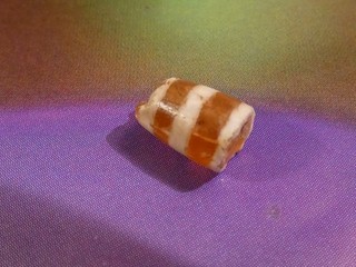 ANCIENT PYU KUSHAN LINE DECORATED TUBULAR 3 STRIPE TUBE BEAD 7.6 5.0 MM SECTION