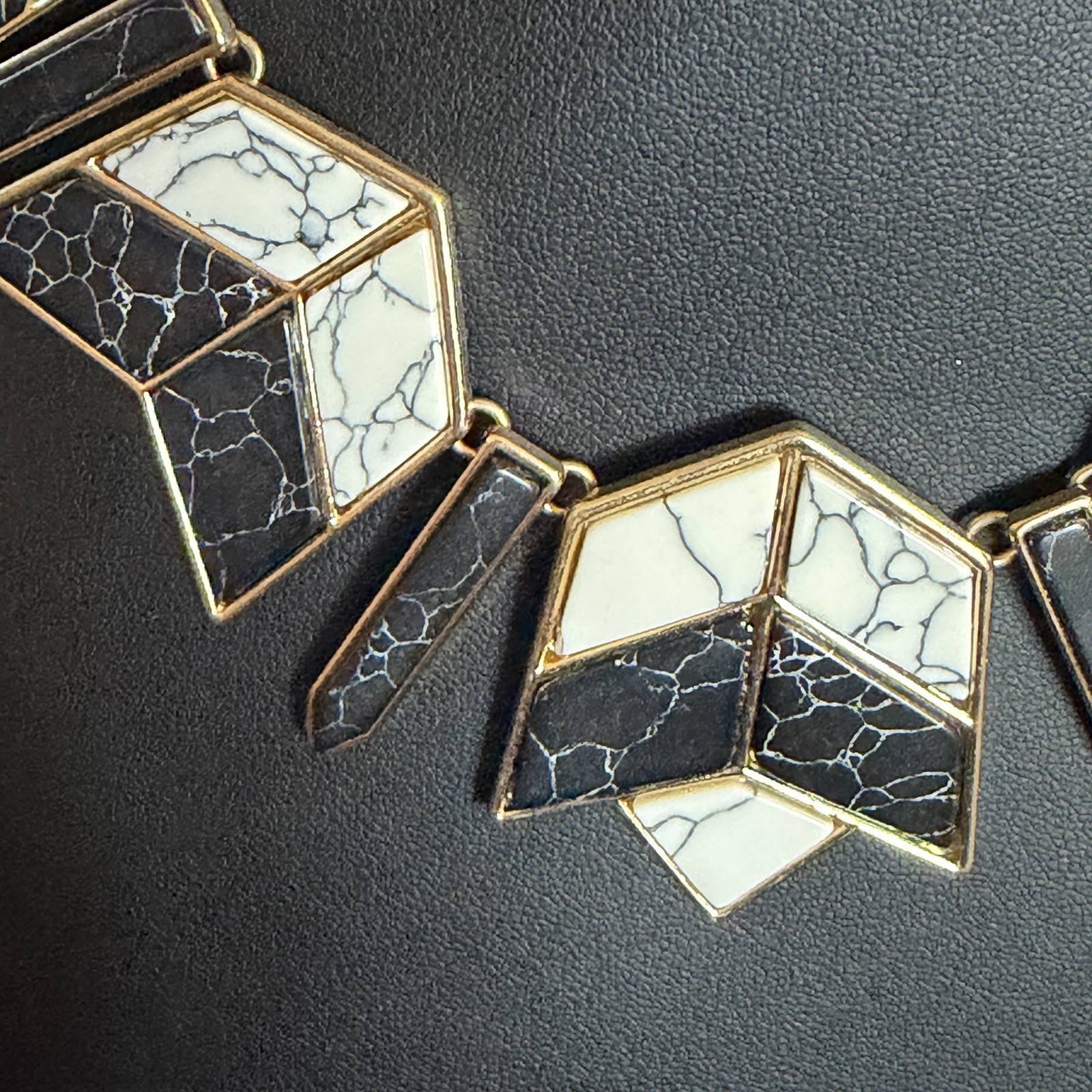 Geometric Magnesite Statement Necklace Black Whit… - image 2