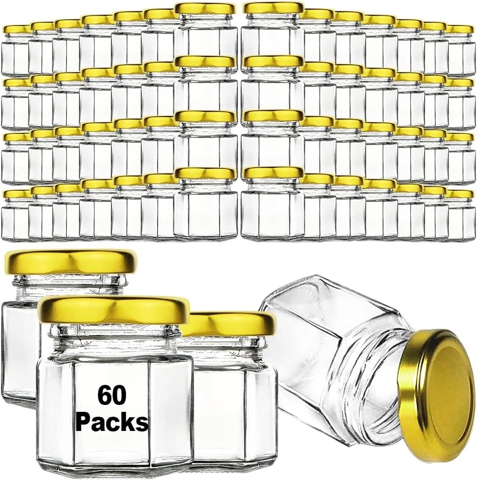60Pc Mini Glass Jars with Airtight Lids 1.5oz Honey Favor Containers Set