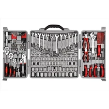 205 Piece Tool Set Ratchet Wrench with Sockets Kit in Plastic Toolbox Red