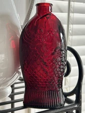 Vintage Wheaton Ruby Red Glass Fish Bottle 7.5 Inches Tall Dr Fisch's Bitters