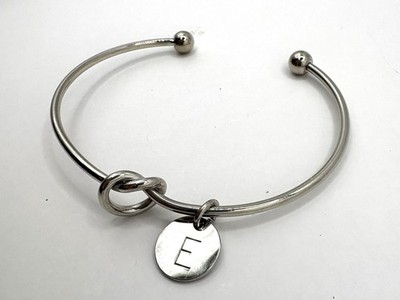 Silver Tone Metal Love Knot Cuff Bracelet E Initial Charm Dangle