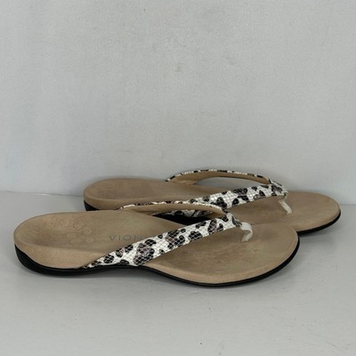 Vionic Dillon White Leopard Toe Post Walking Sandals Flip Flop Sz 10