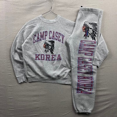 Vintage 80s Artex Camp Casey Korea Sweatsuit Set Gray Raglan Crewneck Sweatpants