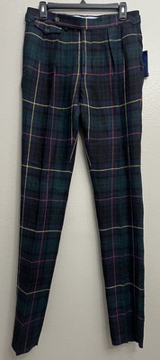 Polo Ralph Lauren Pleated Plaid Linen Tartan Pants Trousers Mens