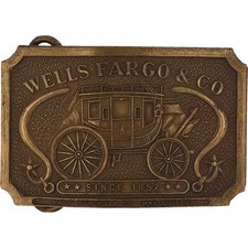 Brass Wells Fargo Stagecoach Bank Banker Shipping 1970s Vintage Belt Buckle