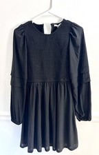 American Eagle Black Smocked Long Sleeve Mini Dress Size Small