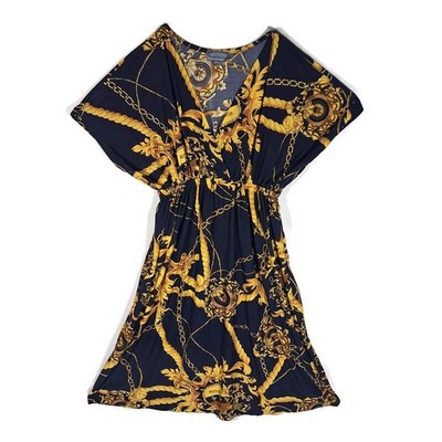 Western Fashion Dress Womens Medium Gold Black V-Neck Elastic Waist  Pullover | eBay