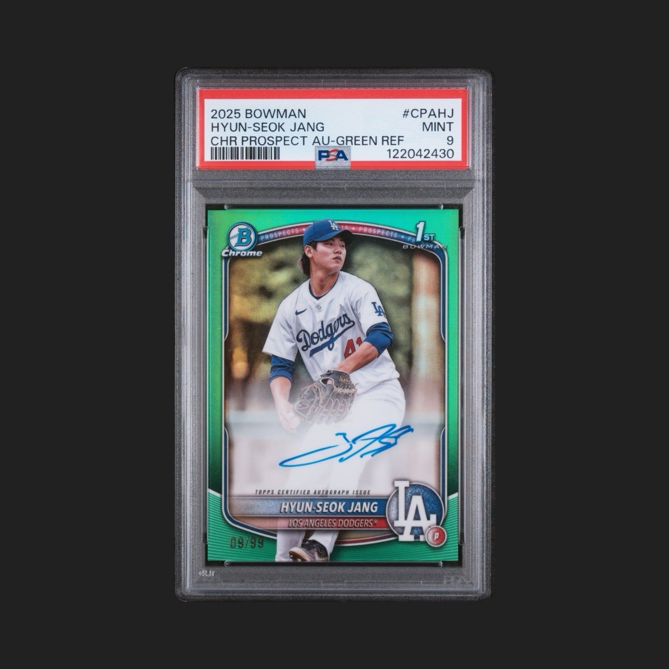 2025 Bowman Chrome Hyun-Seok Jang 1st Auto Green Lava Refractor /99 #CPA-HJ