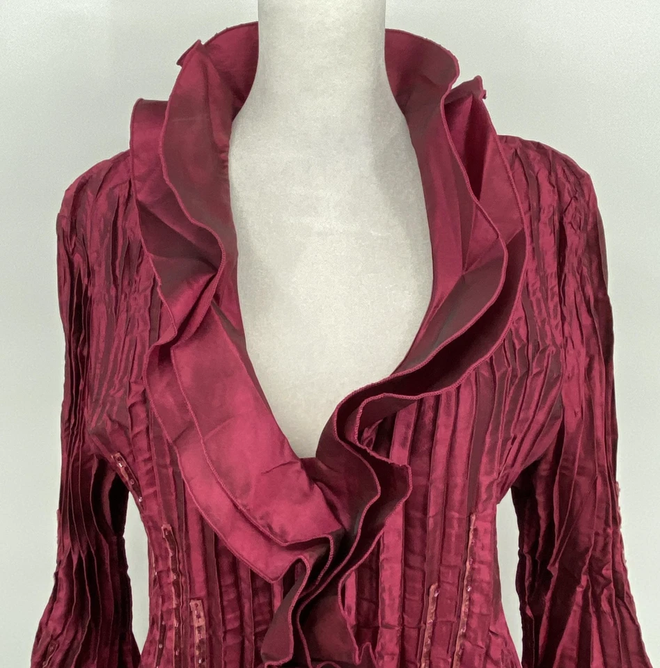 VTG Dressbarn Collection Blouse Women Large Plum Ruffle Beaded Jacket Witchigoth - Image 2 of 4