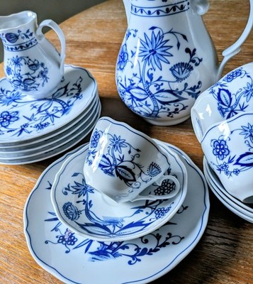 Kahla / Triptis Zwiebelmuster Kaffeeservice Porzellan blau weiß 6 Pers
