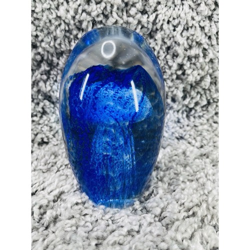White Blue Jellyfish Paperweight 4.5” Hand Made Art Glass Nautical Home Decor - Picture 7 of 8