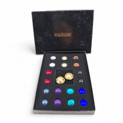 Joan Rivers Earrings Set Interchangeable 10 Colors Pierced Round Gold Tone Box