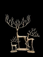 Pottery Barn Brass Reindeer Set of 3 Christmas Decor Holiday Gold Deer Figurines