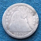 1843 SEATED LIBERTY HALF DIME - .900 SILVER - RARE SCARCE EARLY 1800s US COIN-c