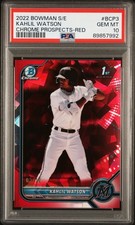 2022 Bowman Chrome Prospects 1st Kahlil Watson Red Sapphire /10 Psa 10 POP 1