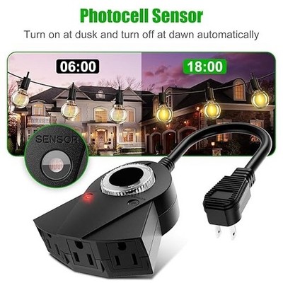 Outdoor Light Timer Waterproof, 24 Hours Plug in Timer with 2, 4, 6 or 8 Hours C