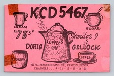CB QSL KCD 5467 DORIS Easton PA USA CB Channels Coffee Pot Art