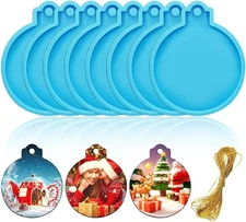 4PCS Round Silicone Ornament Molds with Hanger Holes for Resin Epoxy Christmas