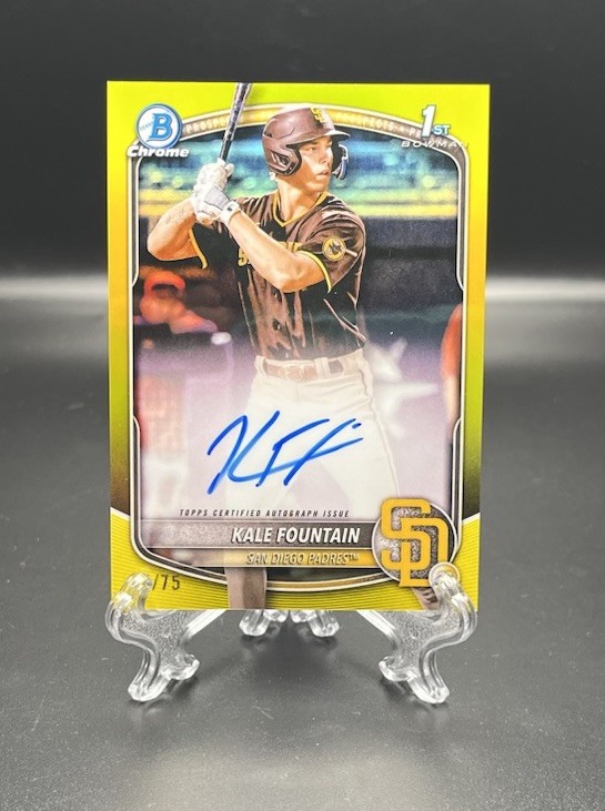 2025 BOWMAN CHROME YELLOW REFRACTOR /75 RC AUTO KALE FOUNTAIN PADRES CPA-KFO