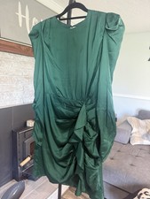ASTR the Label Green Satin Ruched Mini Dress Puff Sleeve Crew Neck Size S