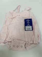 Pagliaccetto a bolle RuffleButts bambino/bambina rosa a righe Seersucker - 6-12M