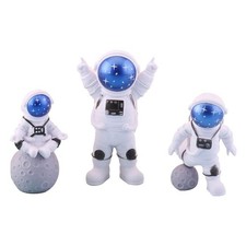 3Pcs Astronaut Figurines Cake Topper Blue Plastic/Resin 3.74" Spaceman Model
