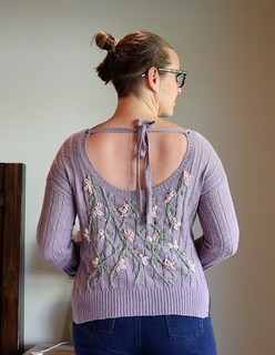 Purple Sweater with Floral Embroidery on back