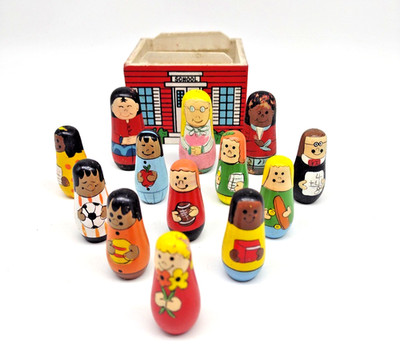 Vintage Wooden World Globe Set  13 Nesting Dolls Multicultural Hard To Find Used