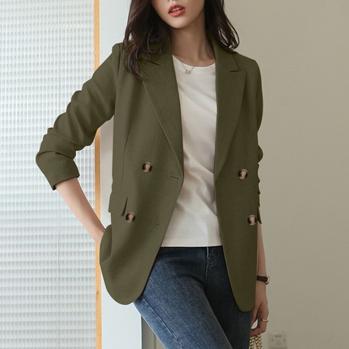 Womens Formal Plain Blazer Jackets Double Breasted OL Office Business Overcoats - Picture 5 of 15