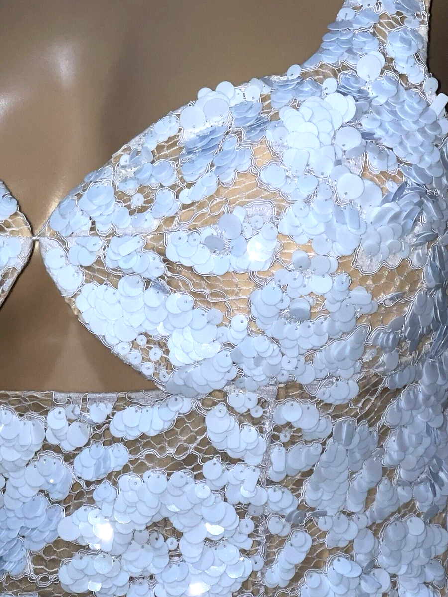 Michael Kors Collection Cloud Blue Floral Sequin Embroidered Cocktail Dress  US