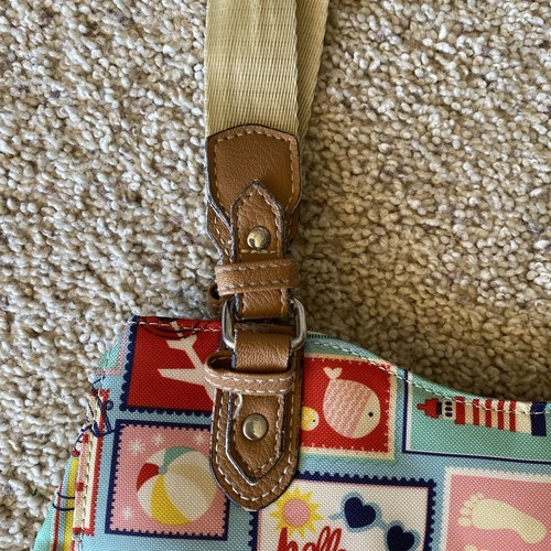 Lily Bloom Purse Travel Print Retro Handbag Double Handles Pink Lining - Picture 3 of 9