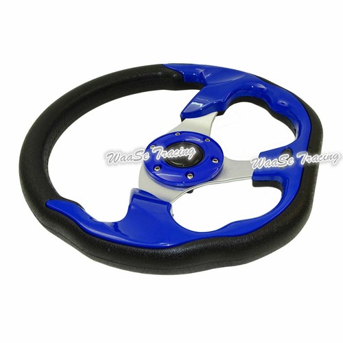 Universal 320mm PVC Leather Racing Auto Steering Wheel w/ Horn Button Blue #520 - Picture 3 of 6