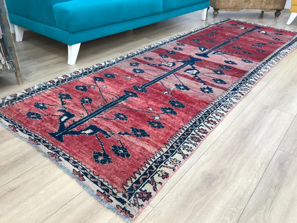 Turkish pink rug, wool runner rug, oushak area rug, handmade runner, 3.5x10.2 ft - Image 2 of 4