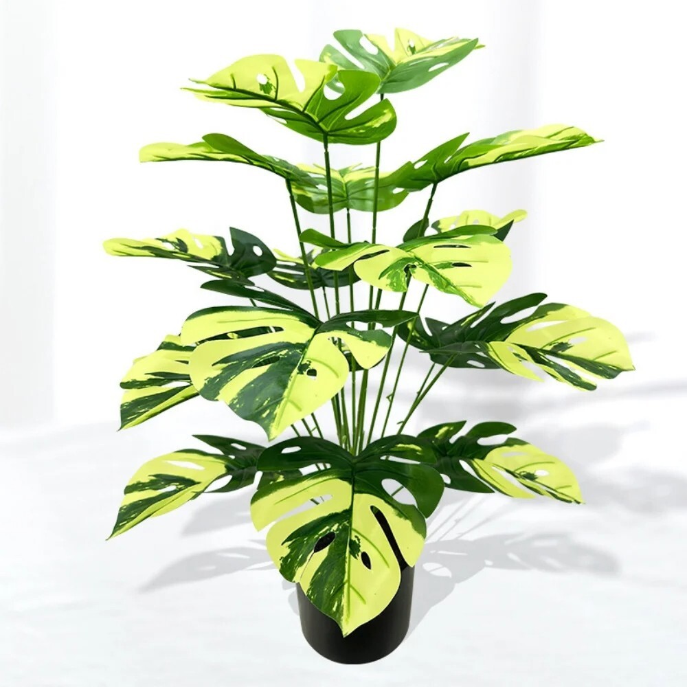 Turtle Leaf Hyphosis Big Artificial Plants White Green Leaves Bonsai  Simulated P | eBay