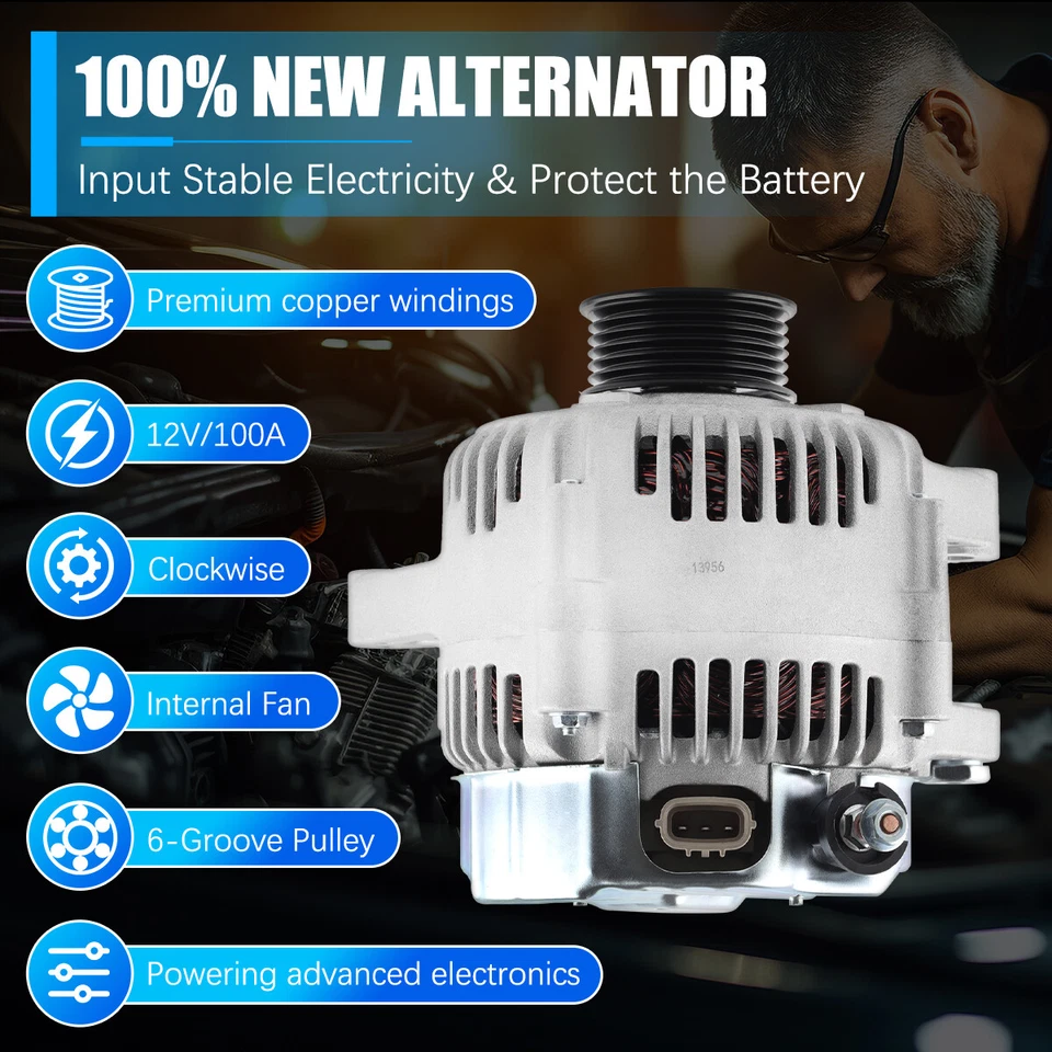 Alternator for 2002-2003 Toyota Camry Highlander Lexus ES300 RX300 V6 3.0L 13956 Foto 2 de 4