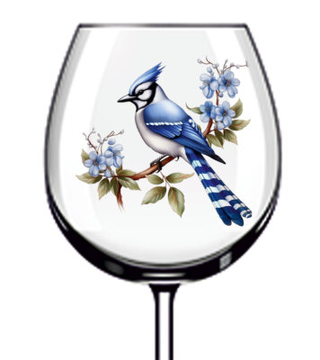 12x Frühling Blume blau Eichelhäher Vogel Weinglas Flasche Becher Vinyl Aufkleber Abziehbild