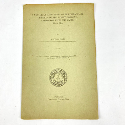 1918 Booklet Smithsonian New Genus & Species Multibrachiate Ophiuran Caribbean
