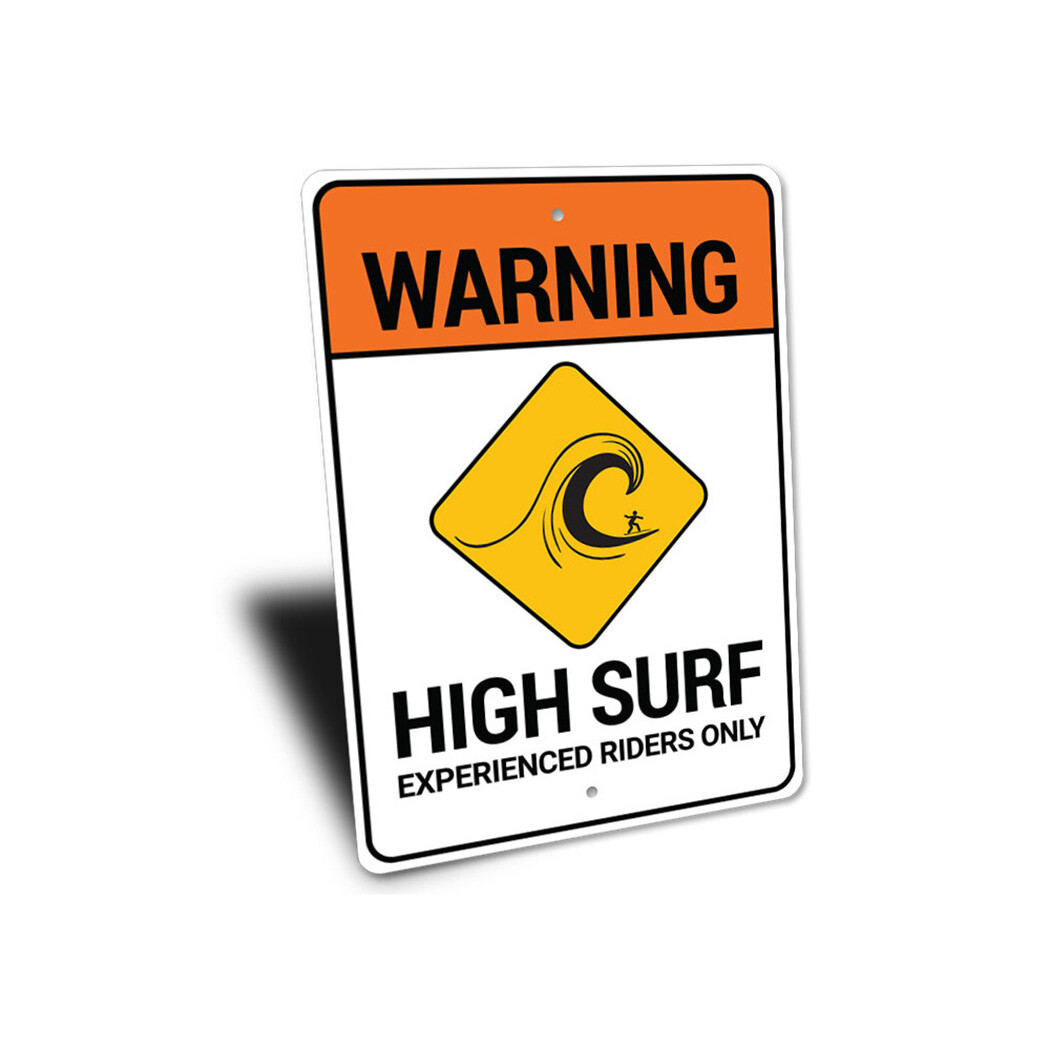 Warning High Surf, Coastal Sign, Surfer Sign, Beach Safety Metal