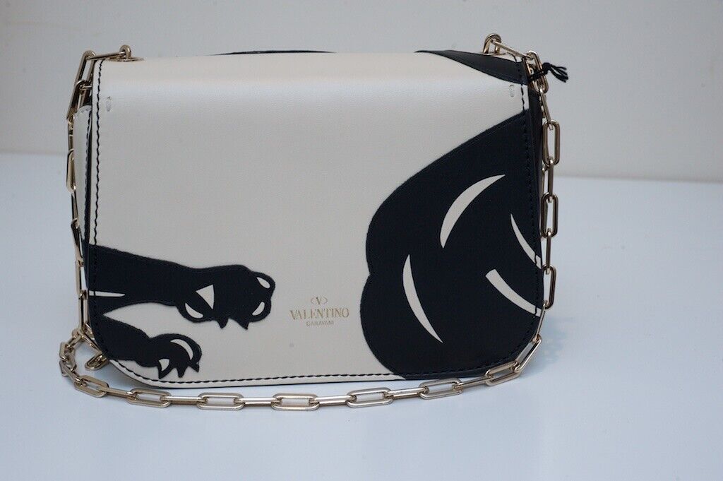 NWT VALENTINO GARAVANI Black Ivory Panther Leather Shoulder NWT VALENTINO GARAVANI Black Ivory Panther Leather Shoulder