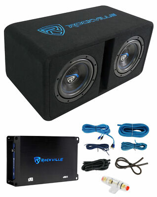 Rockville DK58 PACKAGE Dual 8'' 1600w Loaded K5 Car Subwoofer Enclosure+DB11 Amp