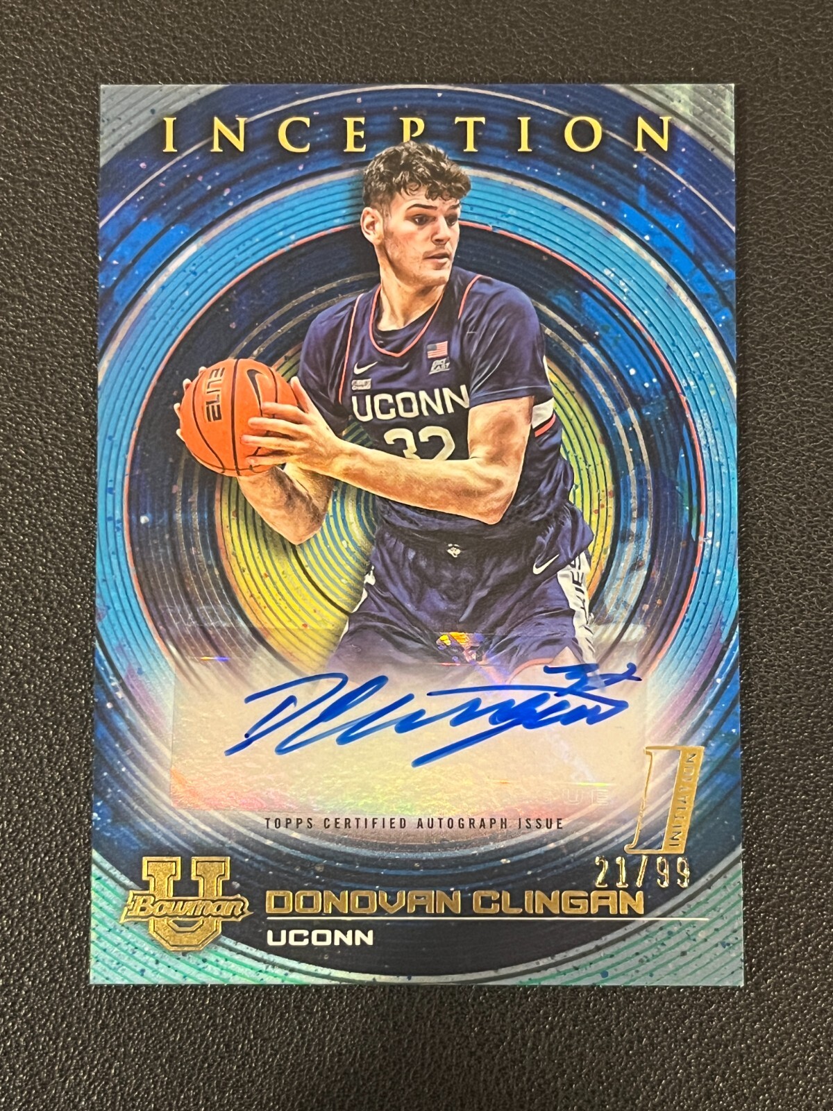 Donovan Clingan 2022-23 Bowman Inception Auto Blue Foil /99 UCONN BIA-DCN