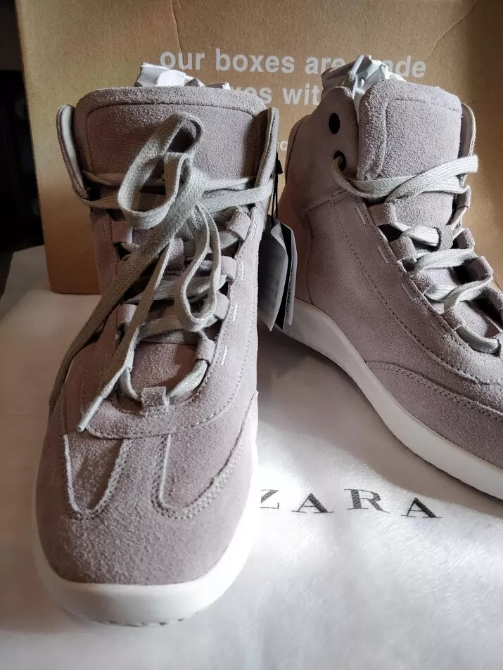 Brand New Zara Men Grey leather high top sneakers 2151 302 EU 39 US 6 Limited