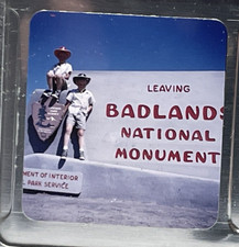 1959 3D Stereoview Slide Boys Posing On Leaving Badlands Monument Sign