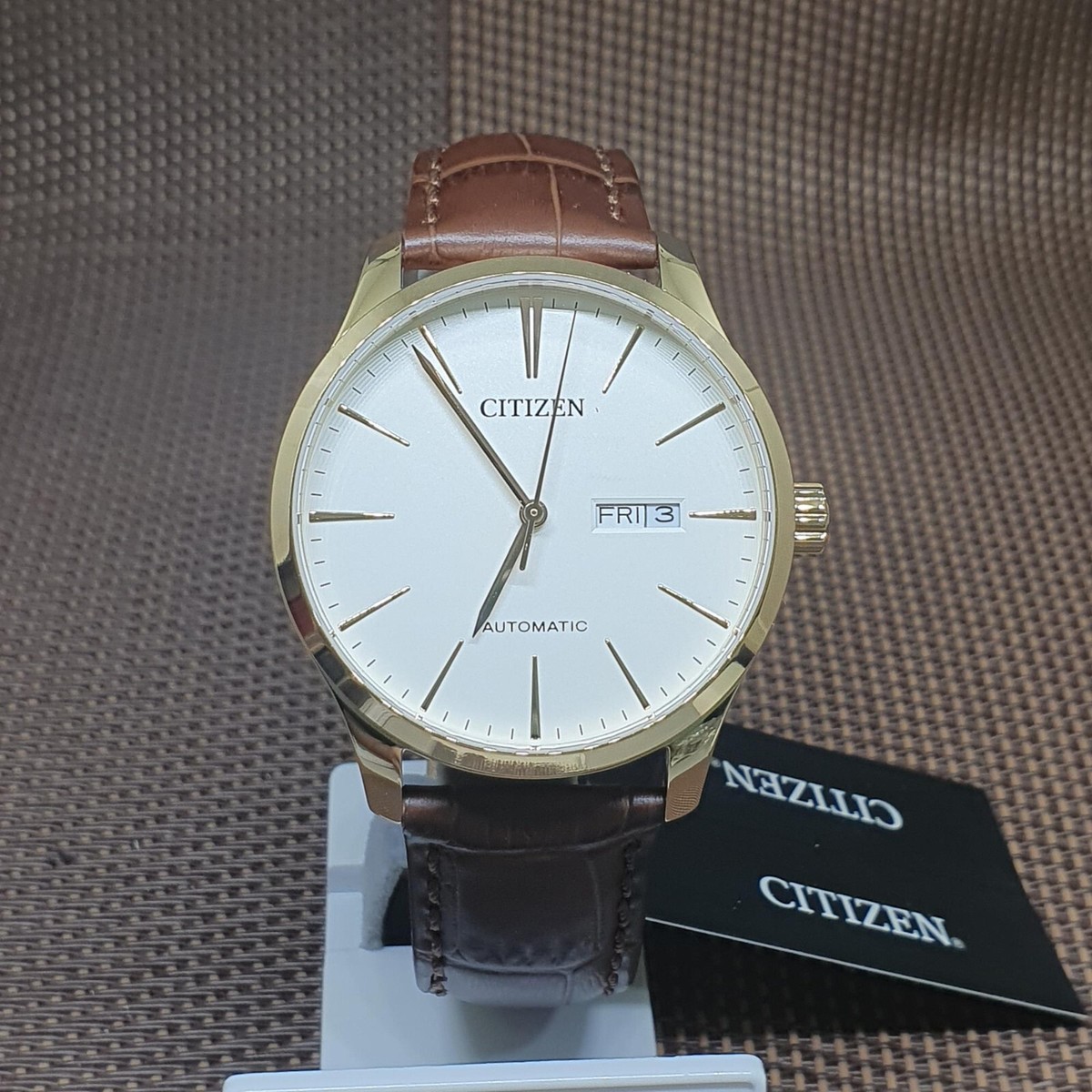 Citizen NH8353-18A White Analog Brown Leather Mechanical Automatic