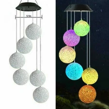 Solar Wind Chimes Lights LED Color Changing Hanging Hummingbird Ball Garden Lamp
