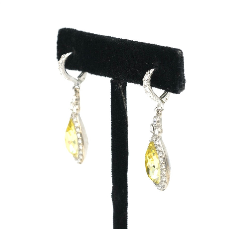 Givechy Yellow Rhinestone Statement Earrings 1.6" - image 2