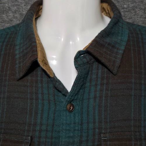 LL Bean Signature Flannel Shirt Mens Large Slim Fit Green Brown Plaid Cotton - 第 4/10 張圖片