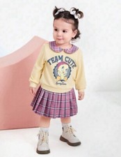 New 2pc Girls Looney Tunes Long Sleeve Sweatshirt Plaid Shirt. Size 2-3 Years